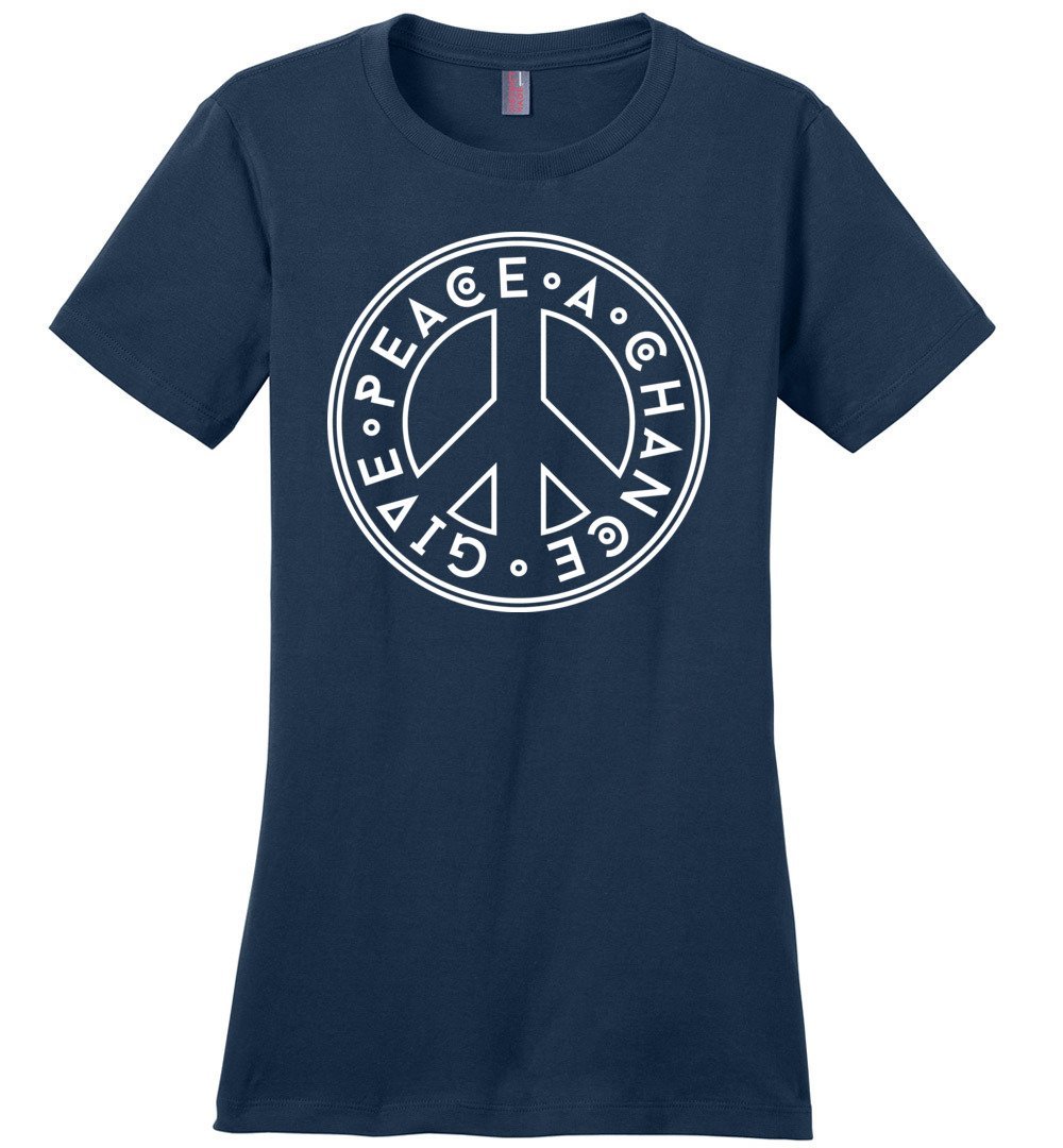 Give Peace A Chance T-shirts Heyjude Shoppe Ladies Crew Tee Navy XS