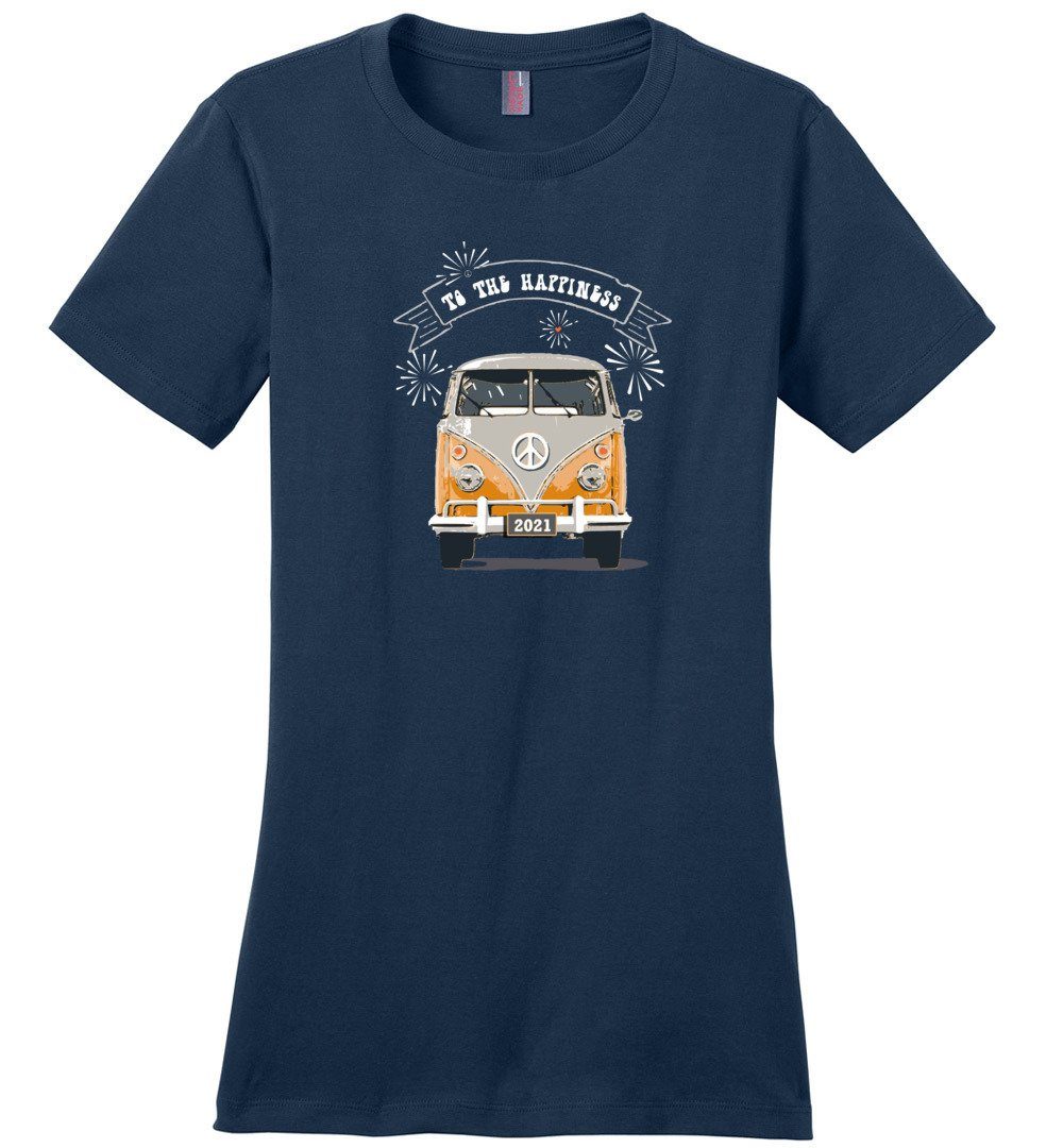 2021 - To The Happiness T-Shirts Heyjude Shoppe Ladies Crew Tee Navy XS