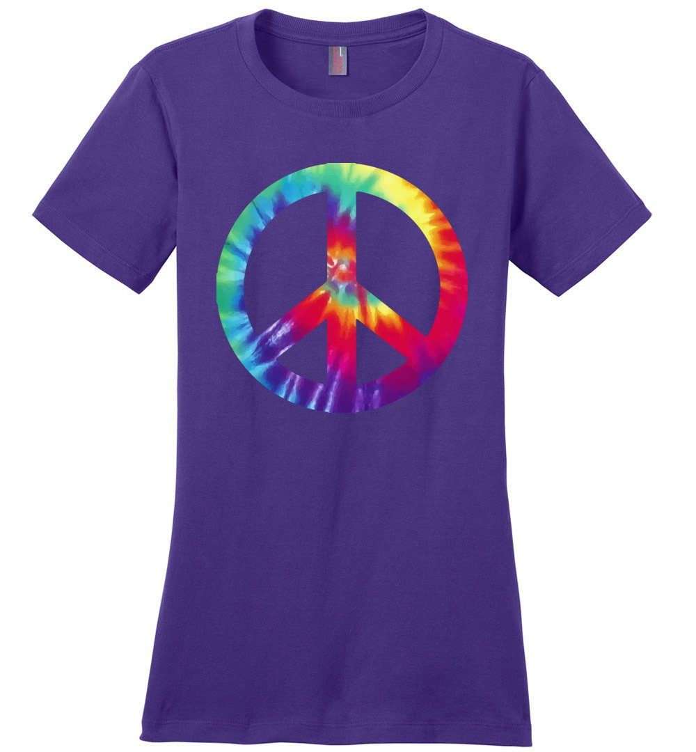 Tie Dye Peace Sign T-shirts Heyjude Shoppe Ladies Crew Tee Purple XS