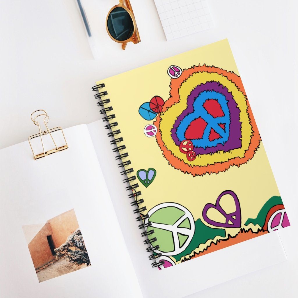 Peace & Love Spiral Notebook - Ruled Line Paper products Printify