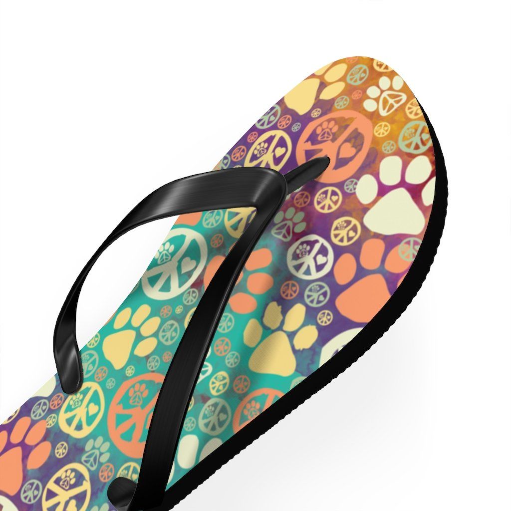 Peace Signs And Paws Unisex Flip Flops Shoes Printify