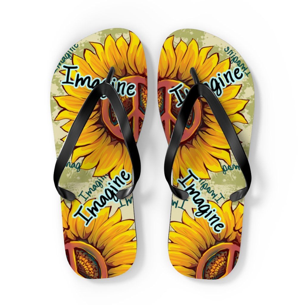 Imagine - Sunflower - Unisex FlipFlops Shoes Printify XL Black