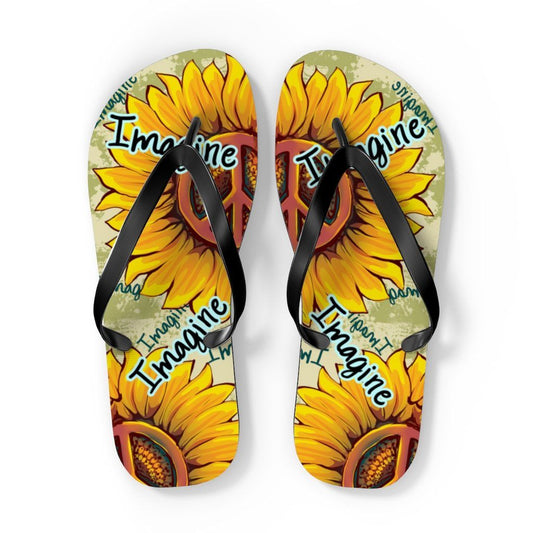 Imagine - Sunflower - Unisex FlipFlops Shoes Printify XL Black
