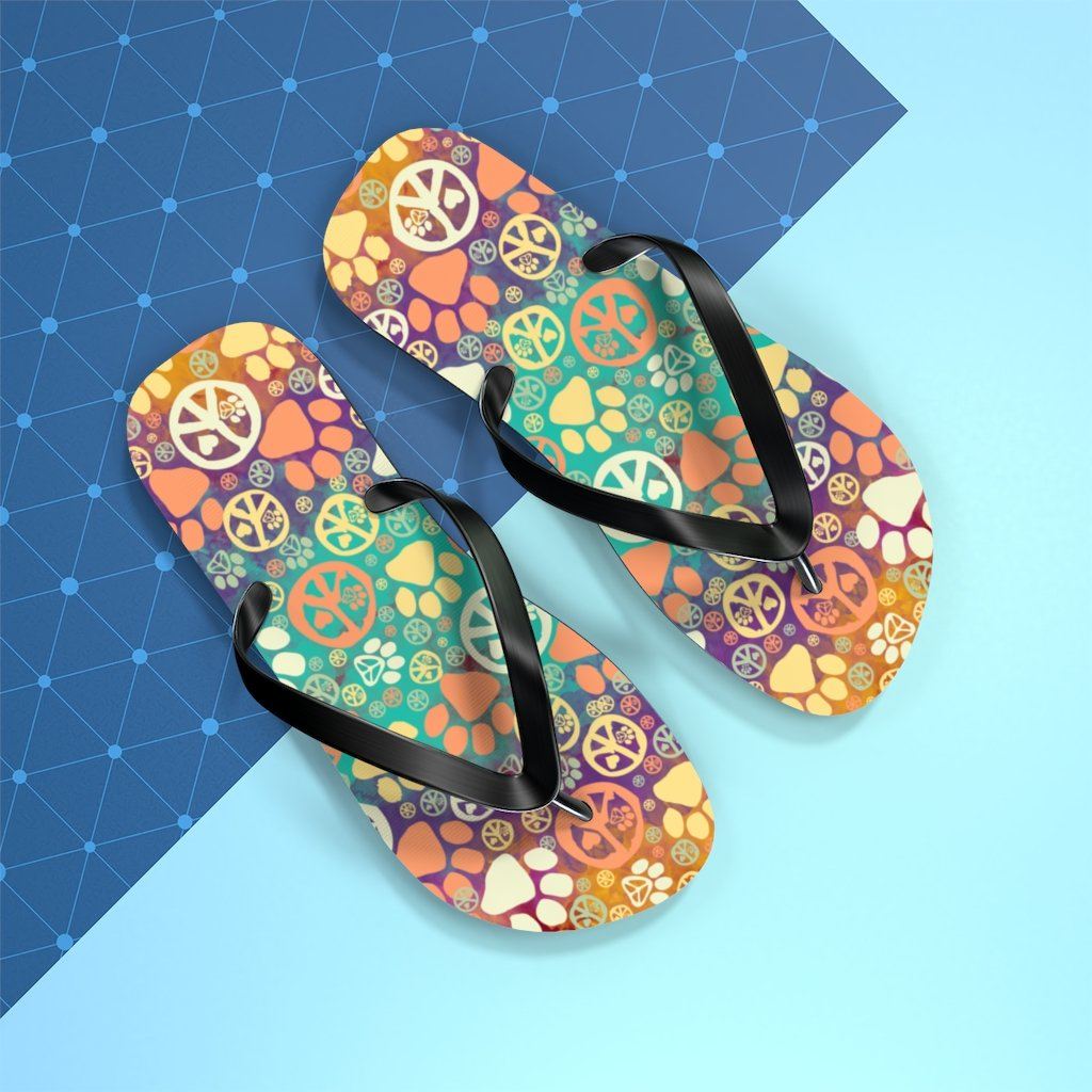 Peace Signs And Paws Unisex Flip Flops Shoes Printify