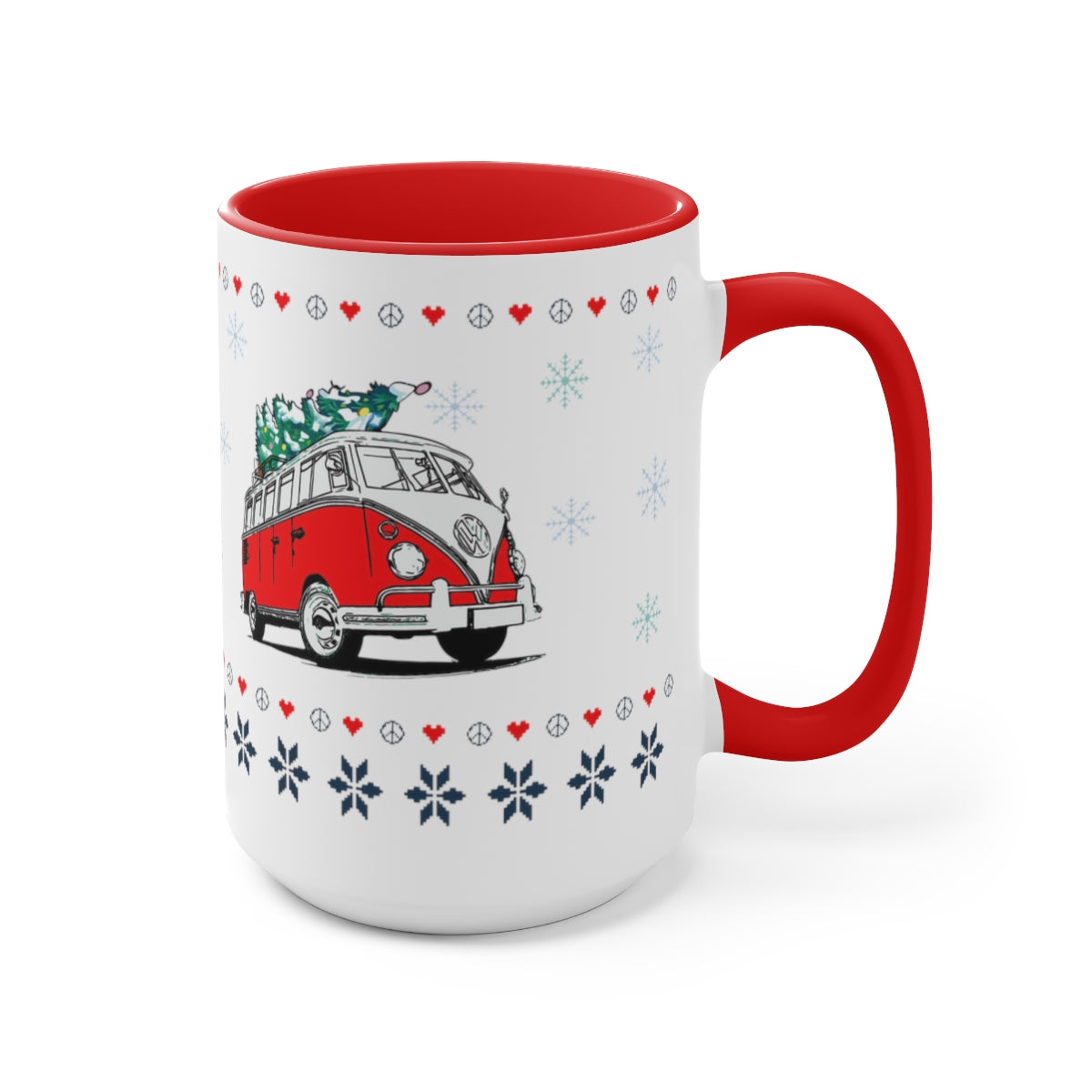 Holiday Hippie Van Two-Tone Coffee Mugs, 15oz