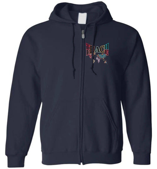 TEACH PEACE - ZIP HOODIE Heyjude Shoppe Navy S