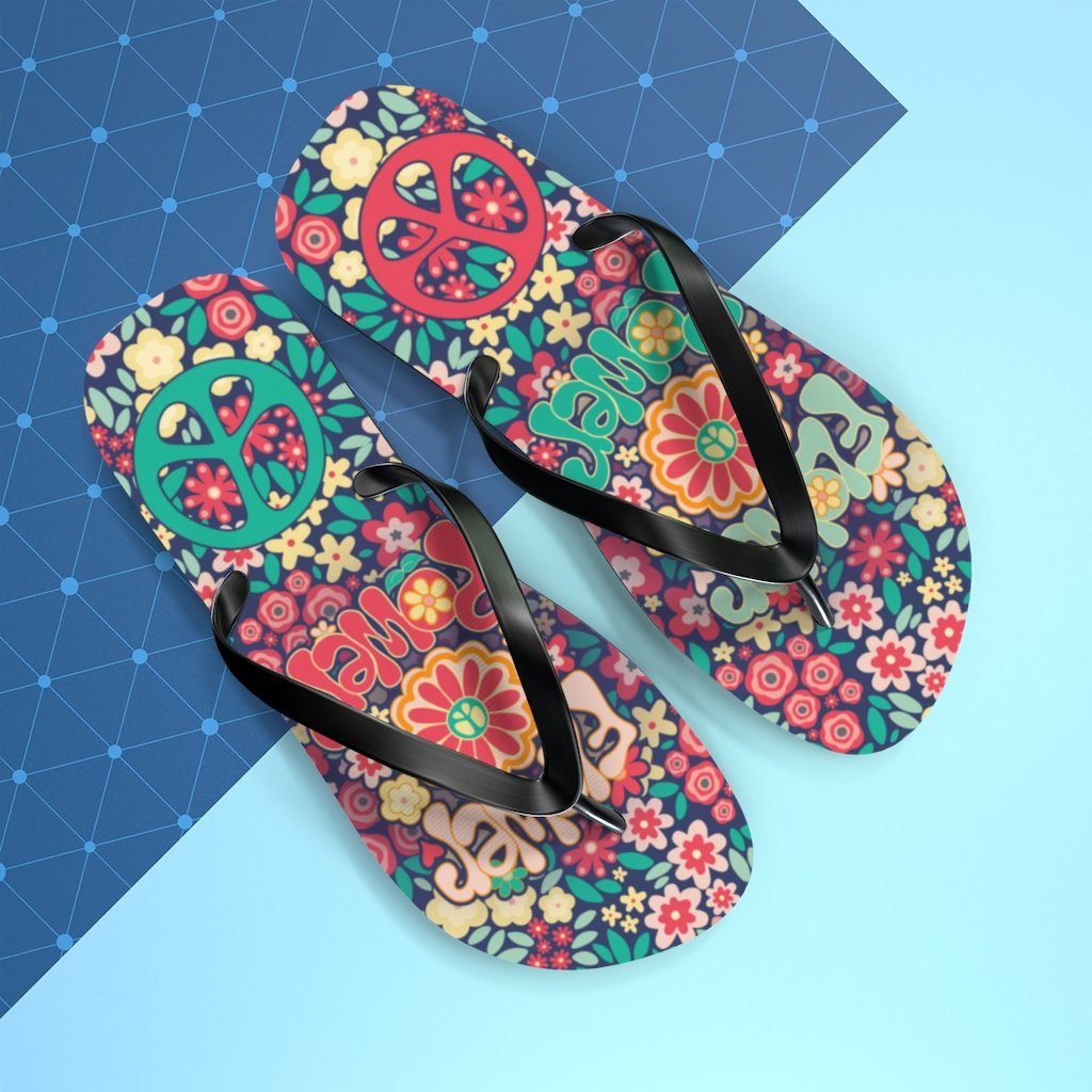 Flower Powers Unisex Flip Flops Shoes Printify