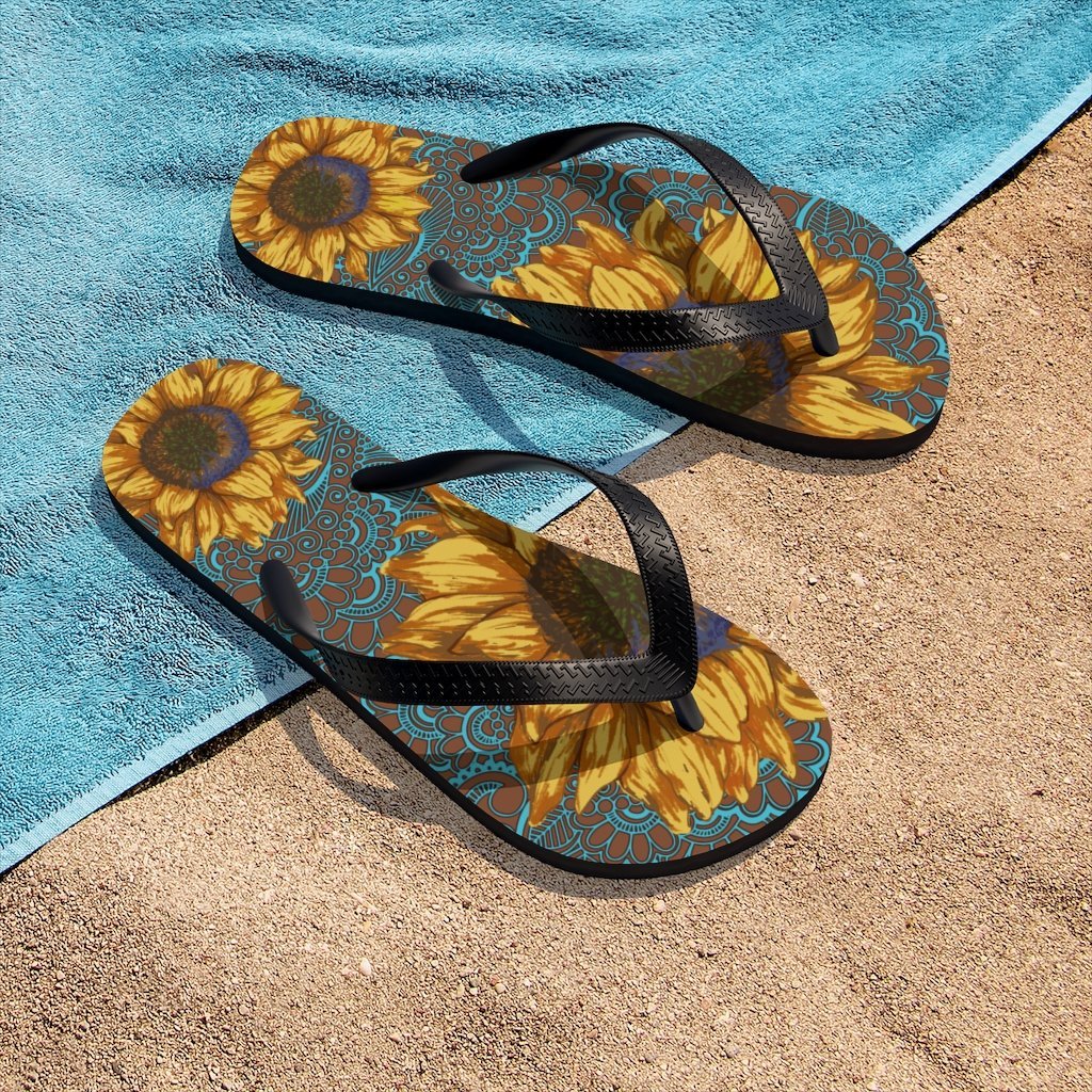 Sunflower Unisex Flip-Flops Shoes Printify
