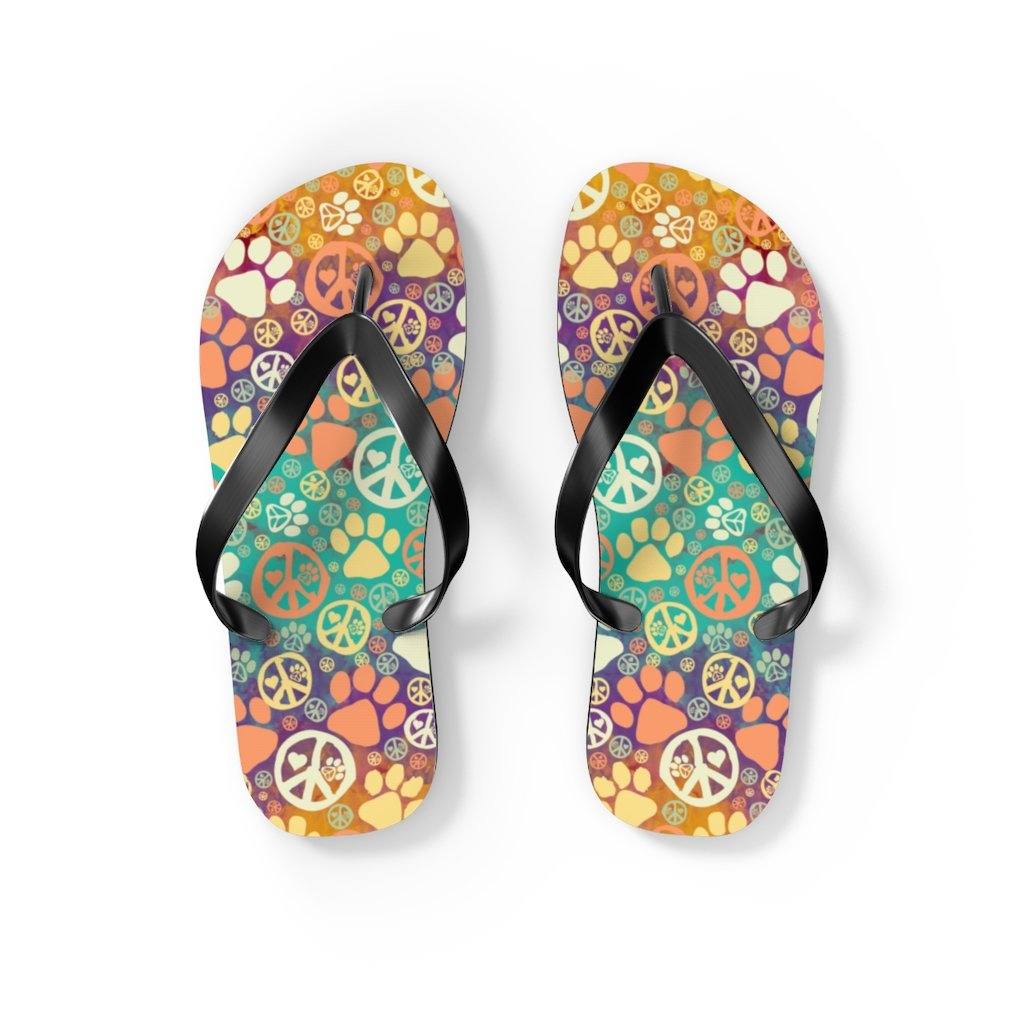 Peace Signs And Paws Unisex Flip Flops Shoes Printify S Black
