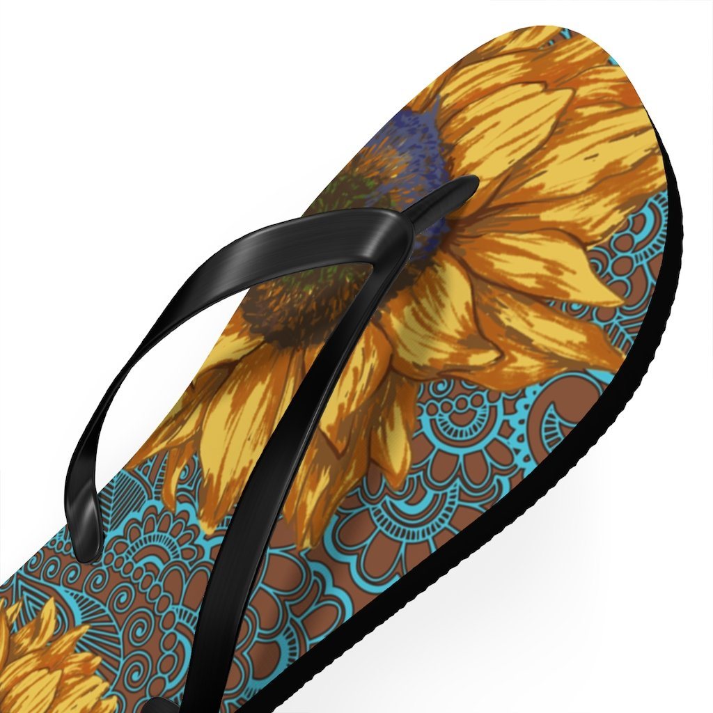 Sunflower Flip Flops Shoes Printify