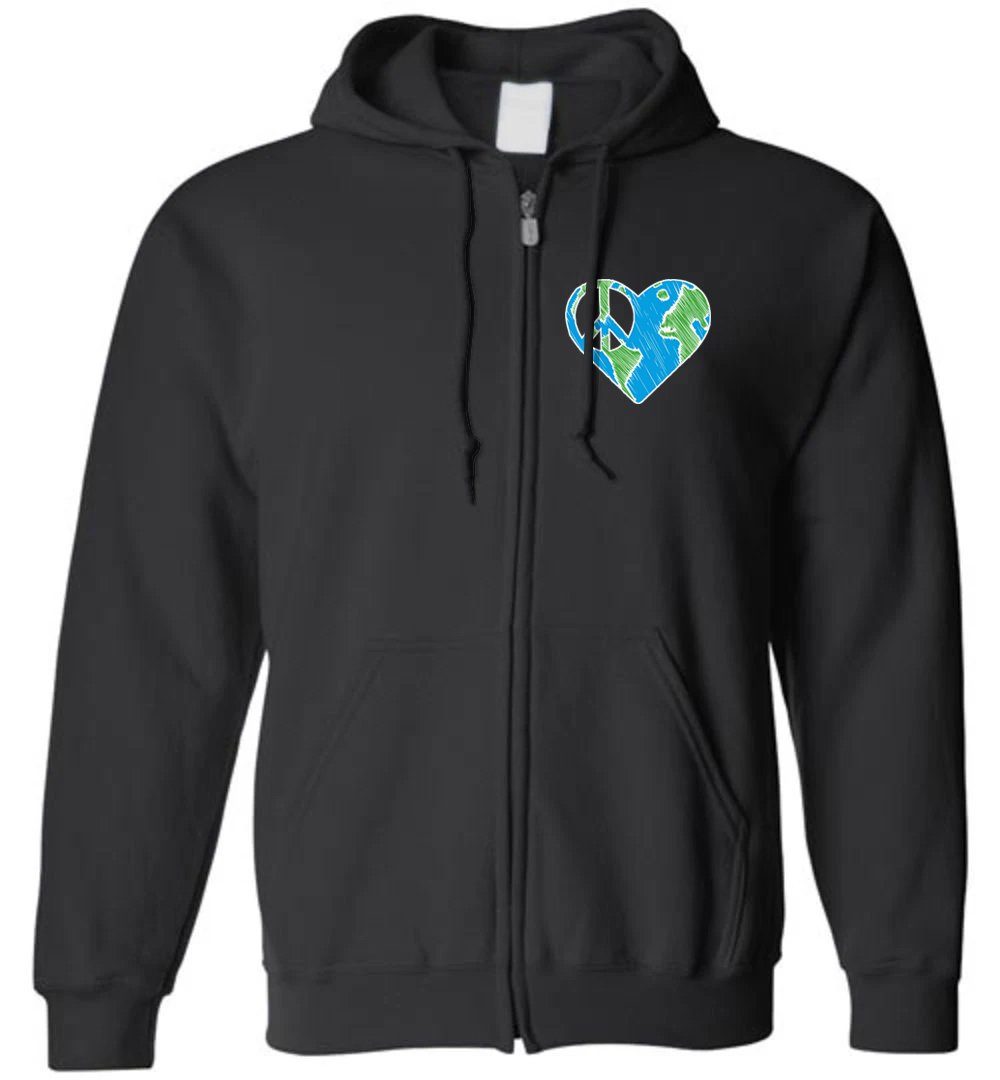 PEACE LOVE GREEN - LEFT PRINTED - ZIP HOODIE Heyjude Shoppe Black S