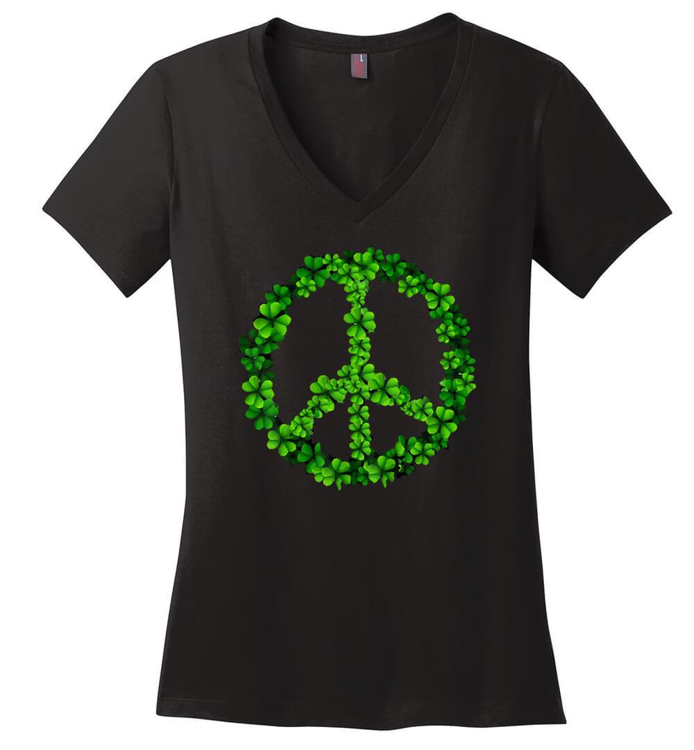 Shamrock Peace Sign Vneck Heyjude Shoppe Black XS