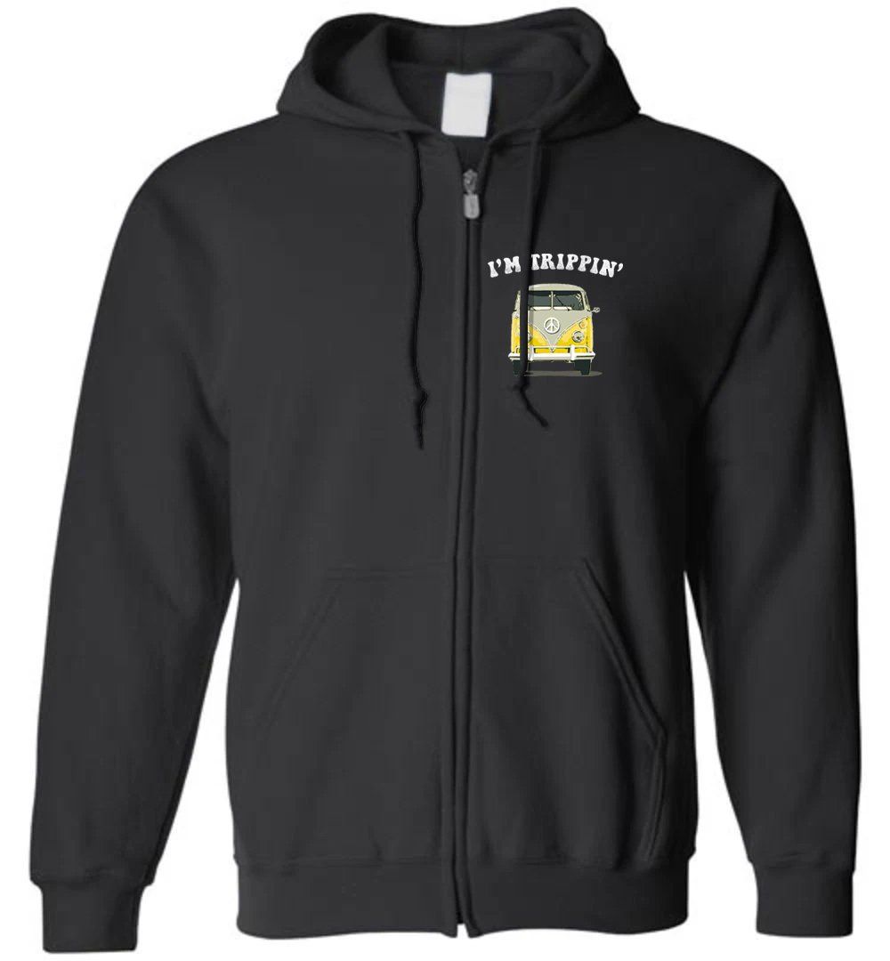 I'M TRIPPIN' - HIPPIE VAN - ZIP HOODIE Heyjude Shoppe Black S