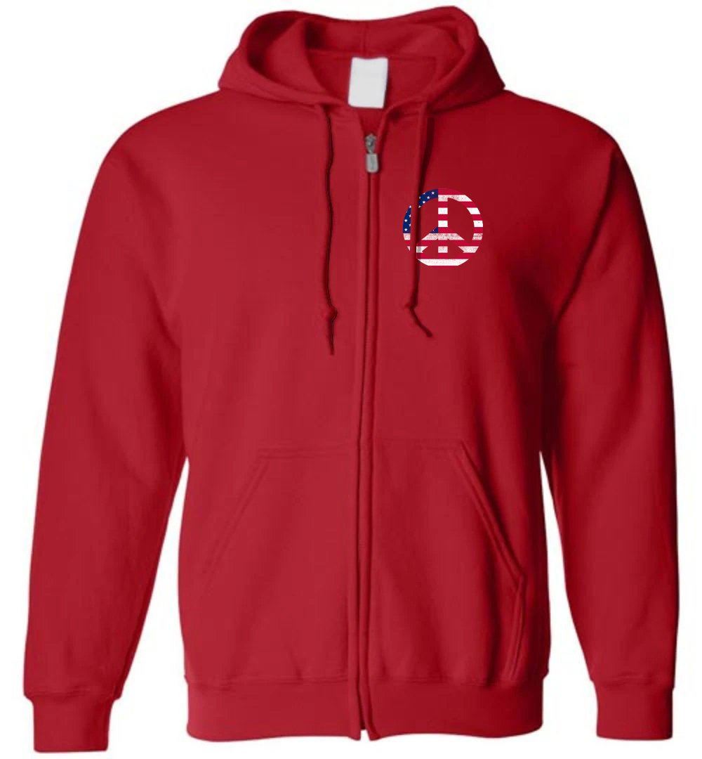 AMERICAN PEACE SIGN ZIP HOODIE Heyjude Shoppe Red S