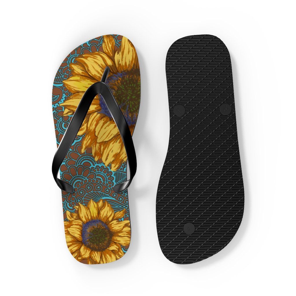 Sunflower Flip Flops Shoes Printify