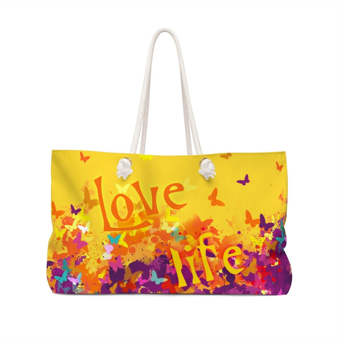 Love Life and Butterfly Weekender Bag Bags Printify