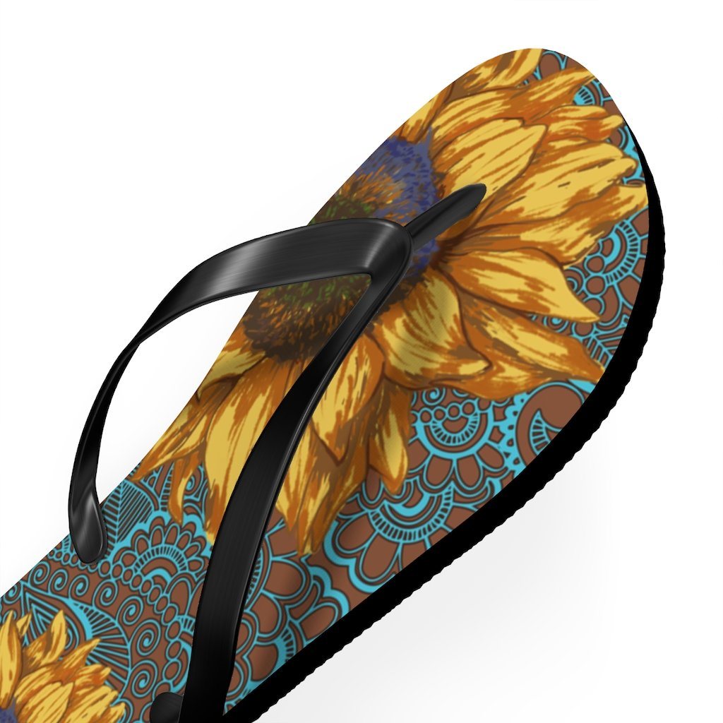Sunflower Flip Flops Shoes Printify
