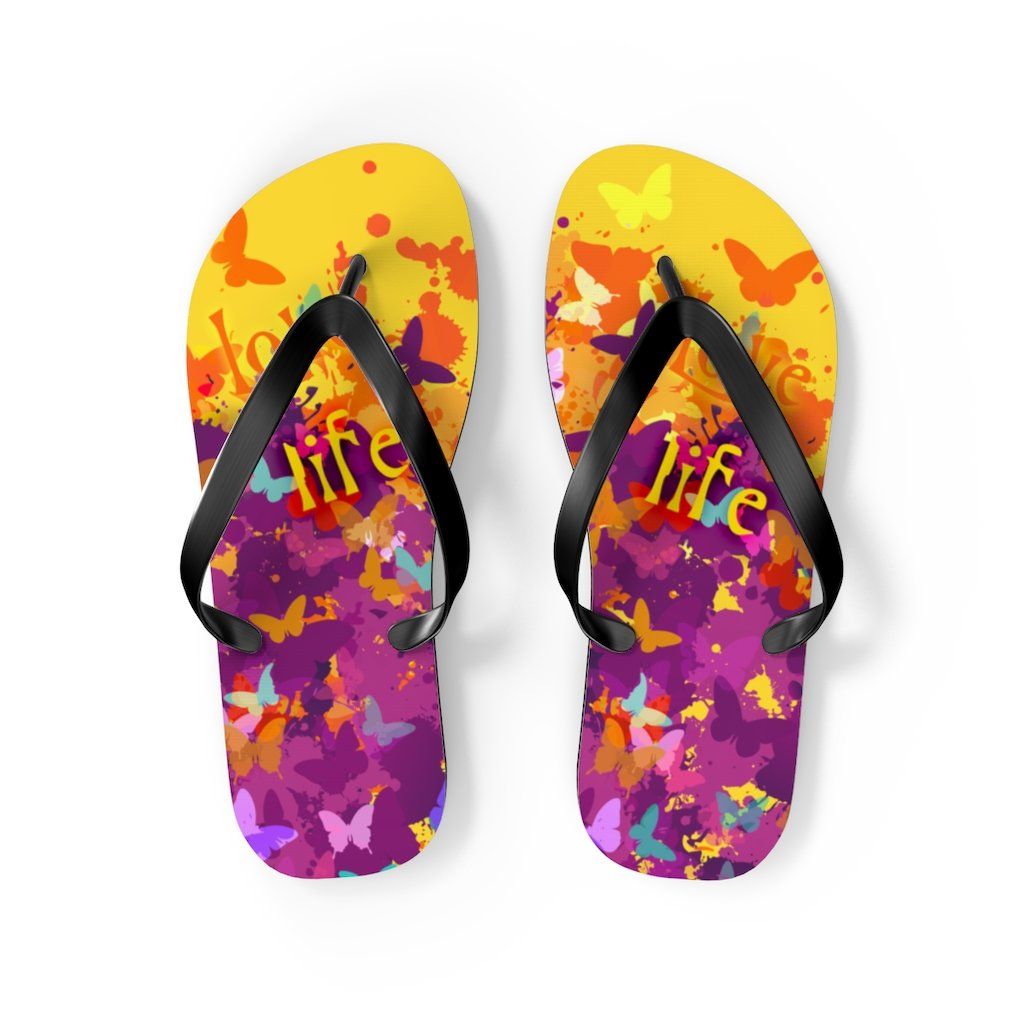 Love Life Unisex Flip-Flops Shoes Printify M Black