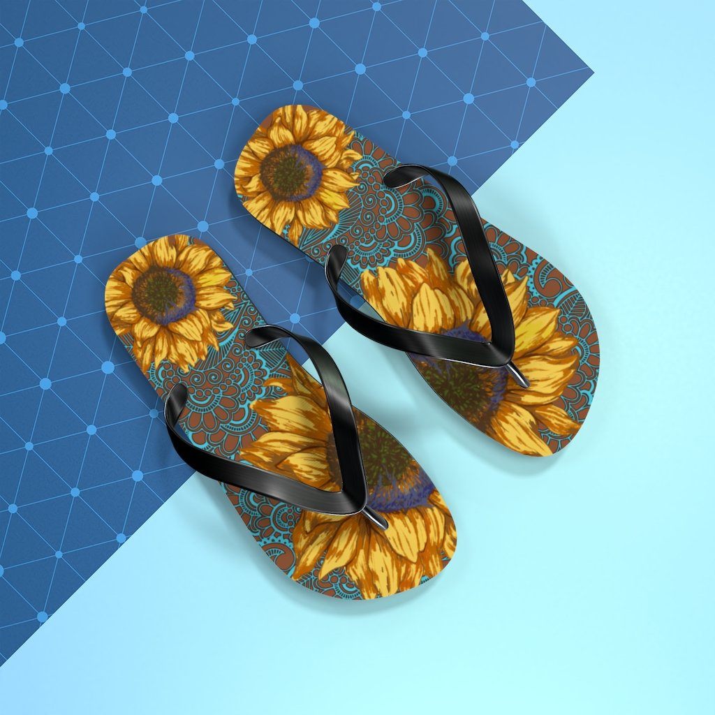 Sunflower Flip Flops Shoes Printify