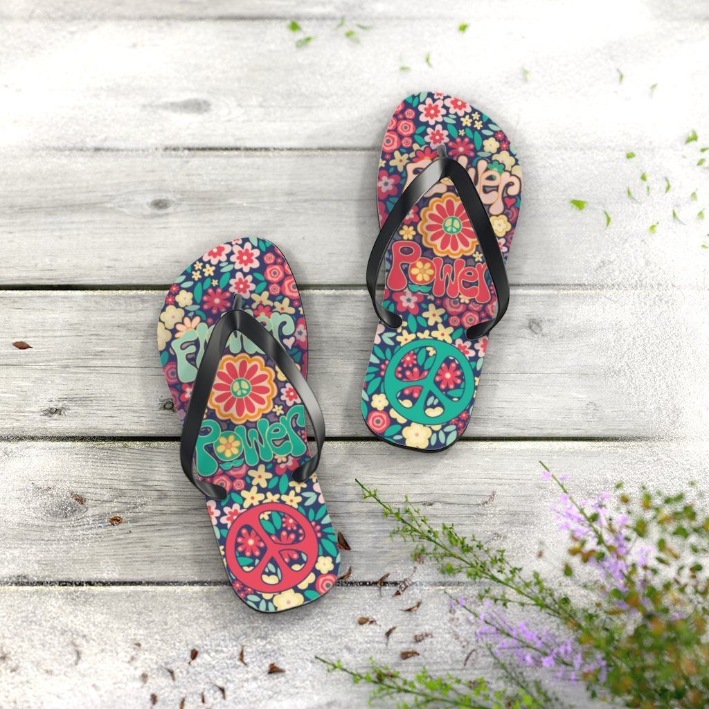 Flower Powers Unisex Flip Flops Shoes Printify
