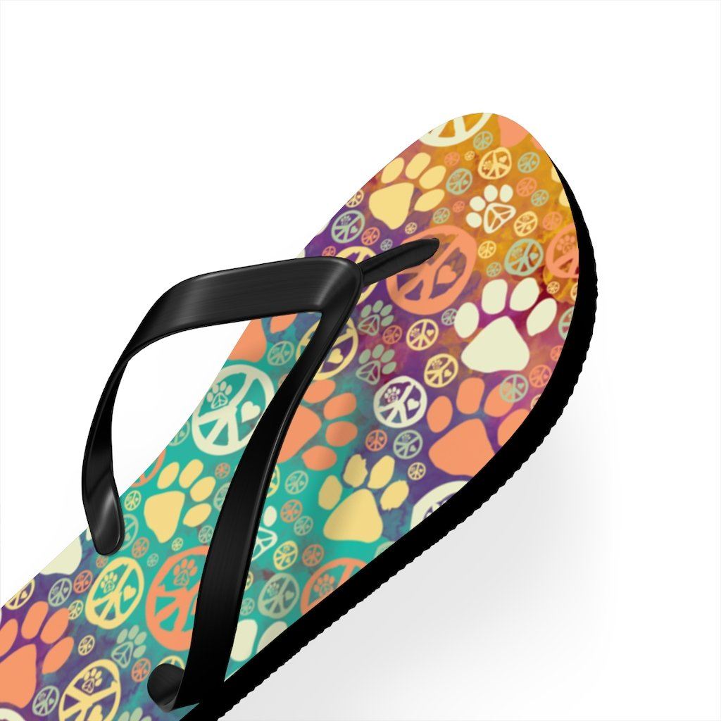 Peace Signs And Paws Unisex Flip Flops Shoes Printify