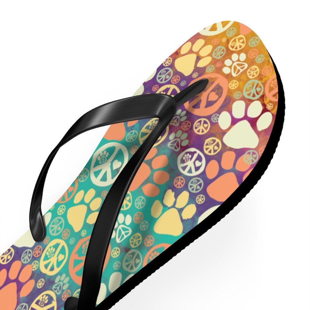 Peace Signs And Paws Unisex Flip Flops Shoes Printify