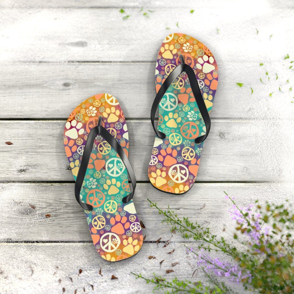 Peace Signs And Paws Unisex Flip Flops Shoes Printify
