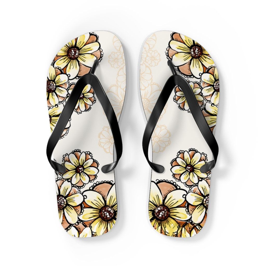 Boho Flowers Unisex Flip-Flops Shoes Printify L Black