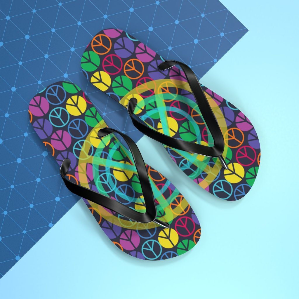 Peace Sign Pattern Unisex Flip Flops Shoes Printify