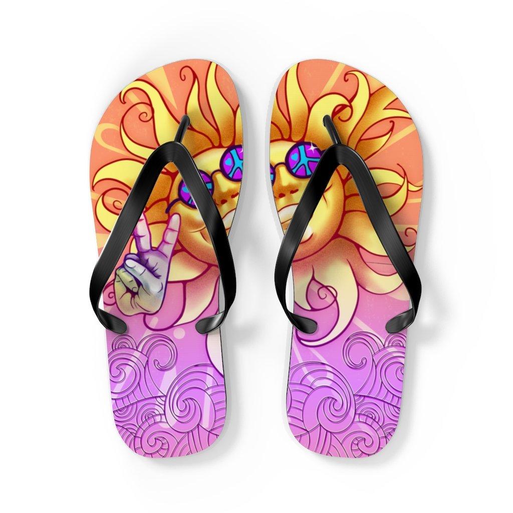 Sun - Peace Out - Unisex Flip Flops Shoes Printify L Black