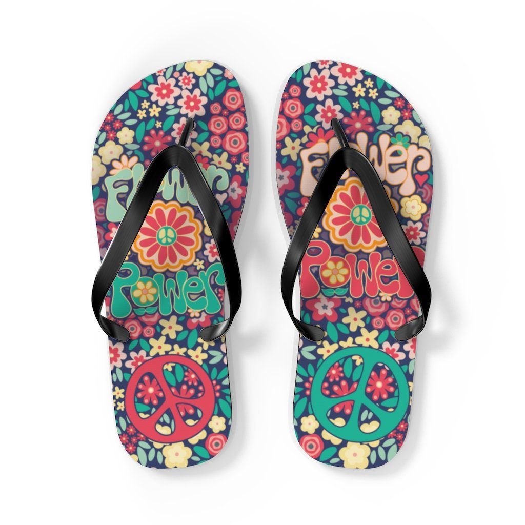 Flower Powers Unisex Flip Flops Shoes Printify L Black