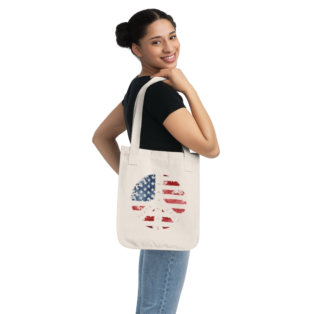 Peace Love Freedom Organic Canvas Tote Bag