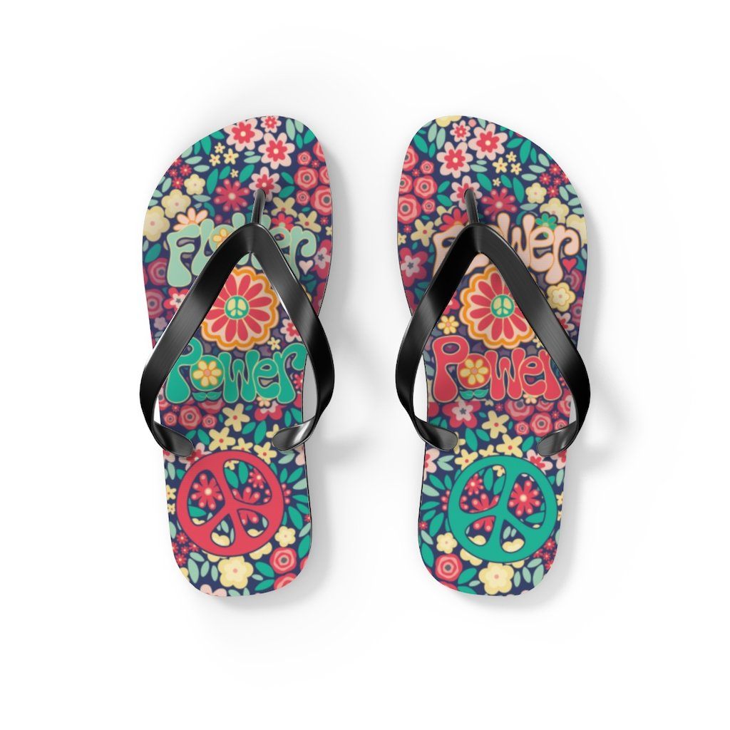 Flower Powers Unisex Flip Flops Shoes Printify S Black