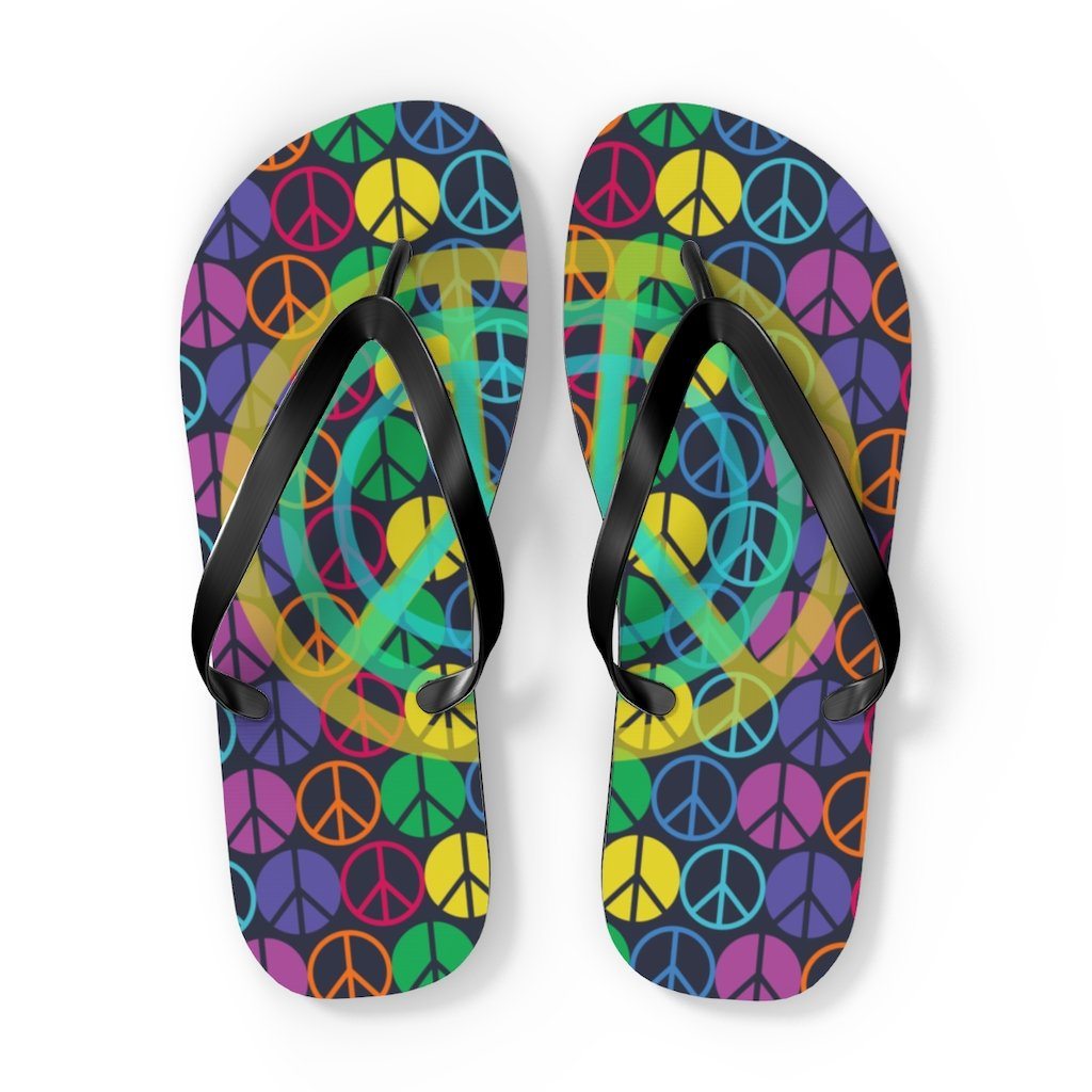 Peace Sign Pattern Unisex Flip Flops Shoes Printify XL Black
