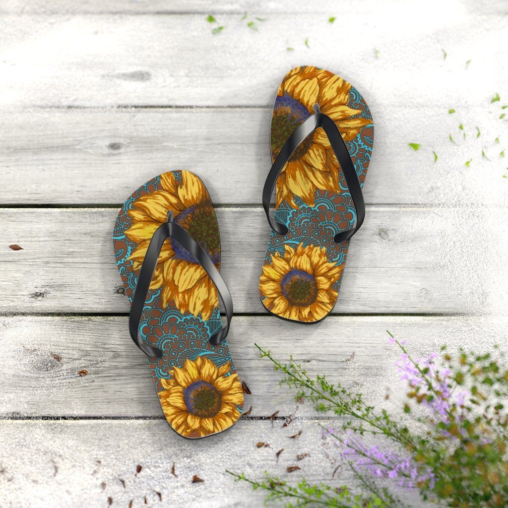 Sunflower Flip Flops Shoes Printify