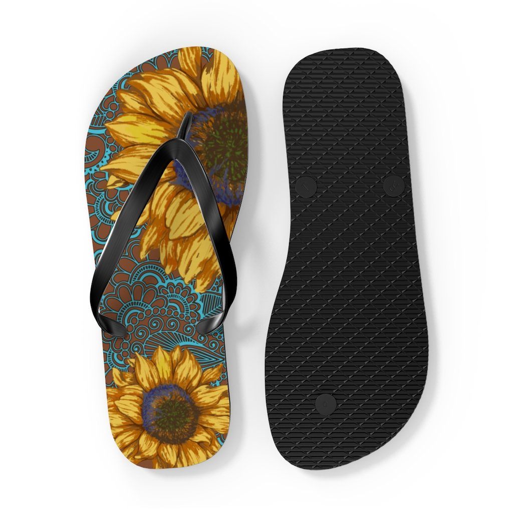 Sunflower Flip Flops Shoes Printify