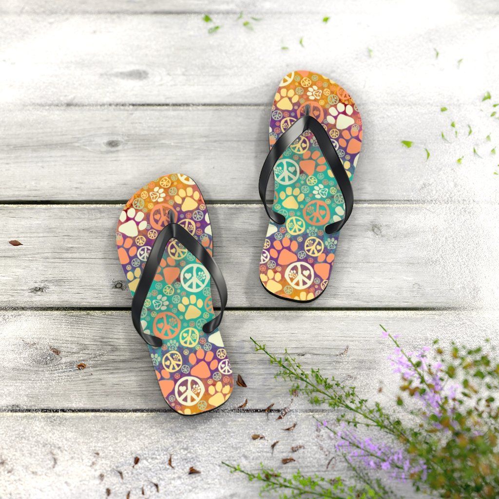 Peace Signs And Paws Unisex Flip Flops Shoes Printify
