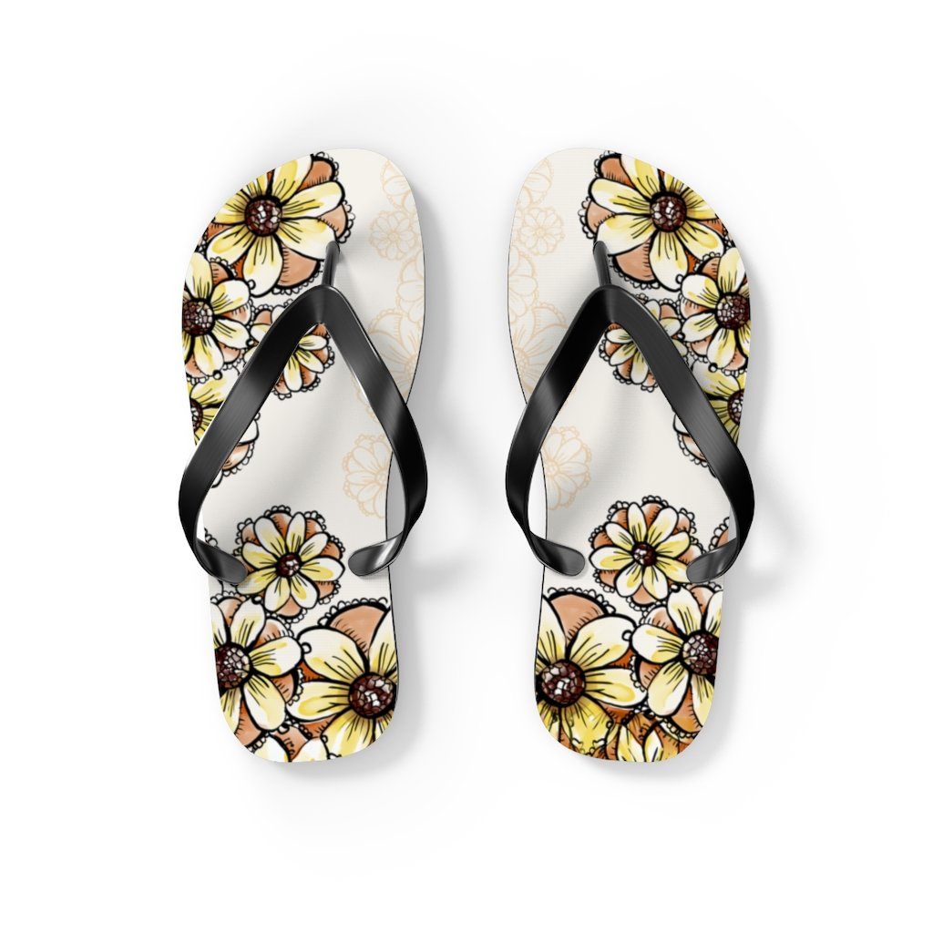 Boho Flowers Unisex Flip-Flops Shoes Printify S Black