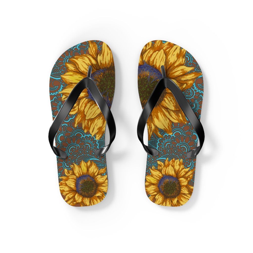 Sunflower Flip Flops Shoes Printify S Black