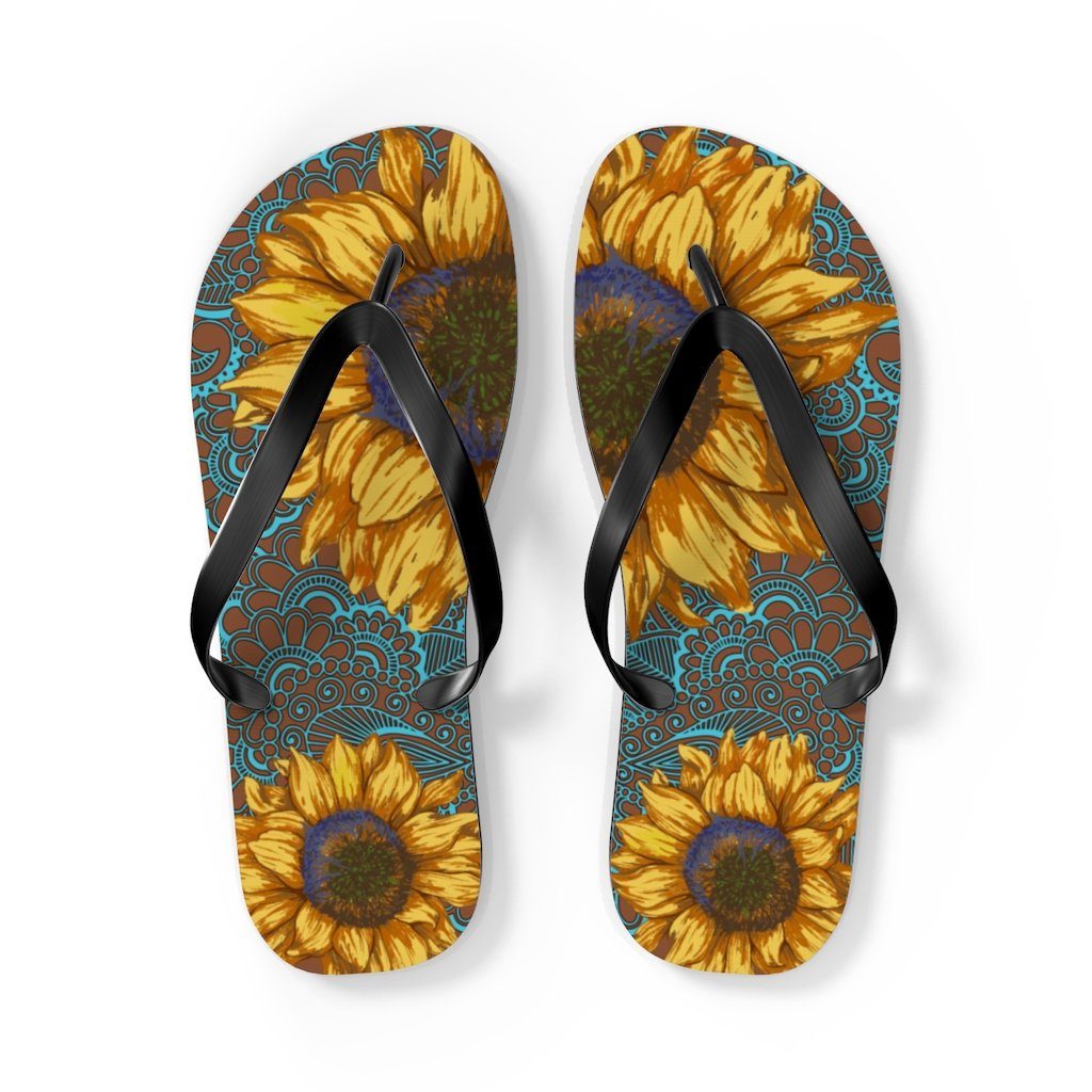 Sunflower Flip Flops Shoes Printify L Black