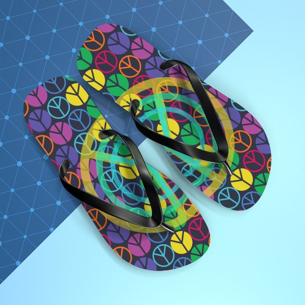 Peace Sign Pattern Unisex Flip Flops Shoes Printify