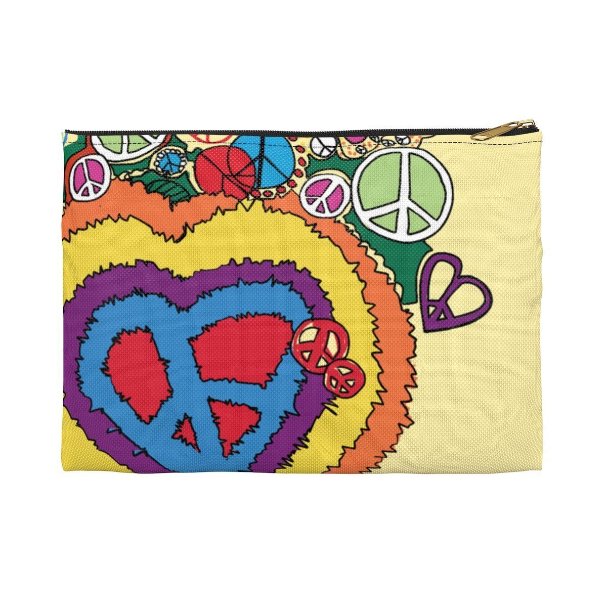 Peace Love Accessory Pouch Bags Printify Small Black