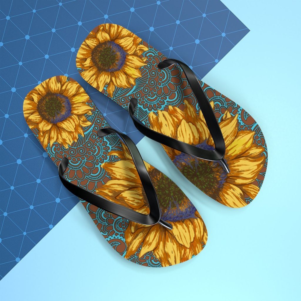 Sunflower Flip Flops Shoes Printify