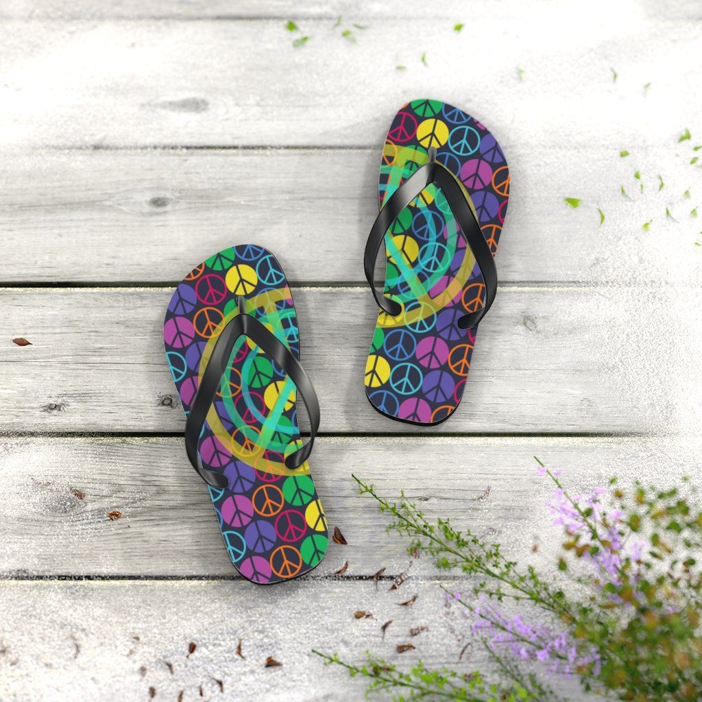 Peace Sign Pattern Unisex Flip Flops Shoes Printify