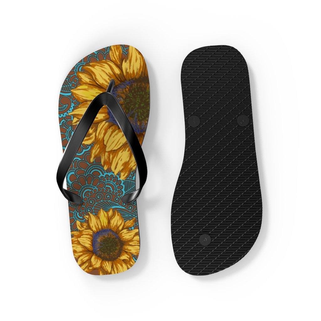 Sunflower Flip Flops Shoes Printify