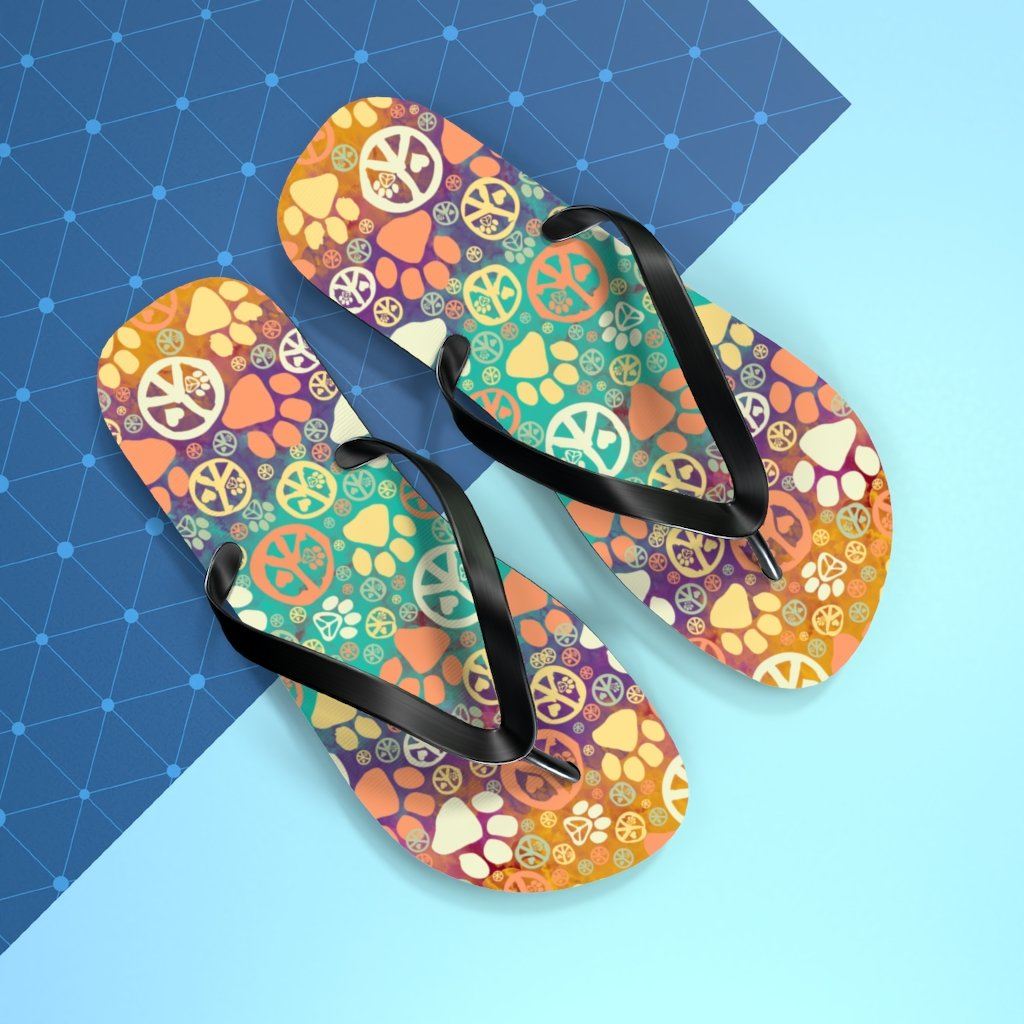 Peace Signs And Paws Unisex Flip Flops Shoes Printify