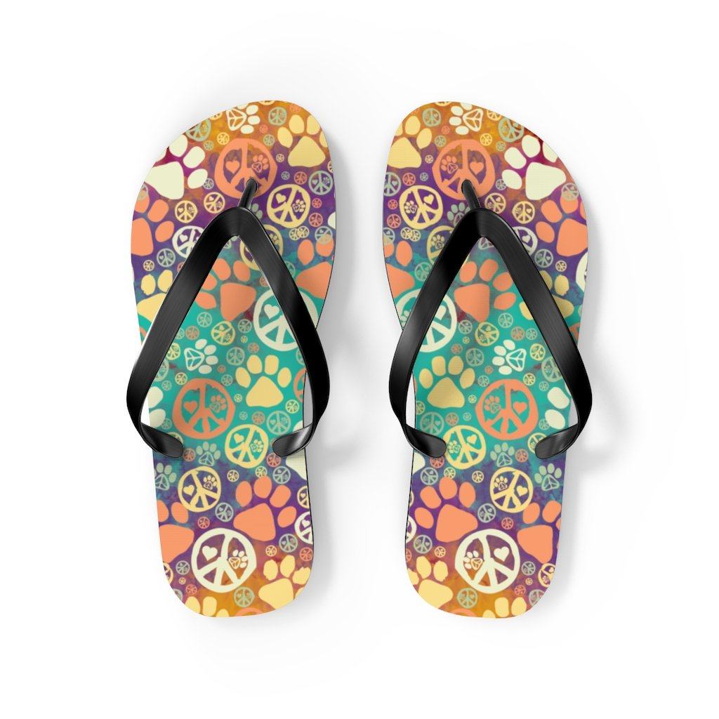Peace Signs And Paws Unisex Flip Flops Shoes Printify M Black