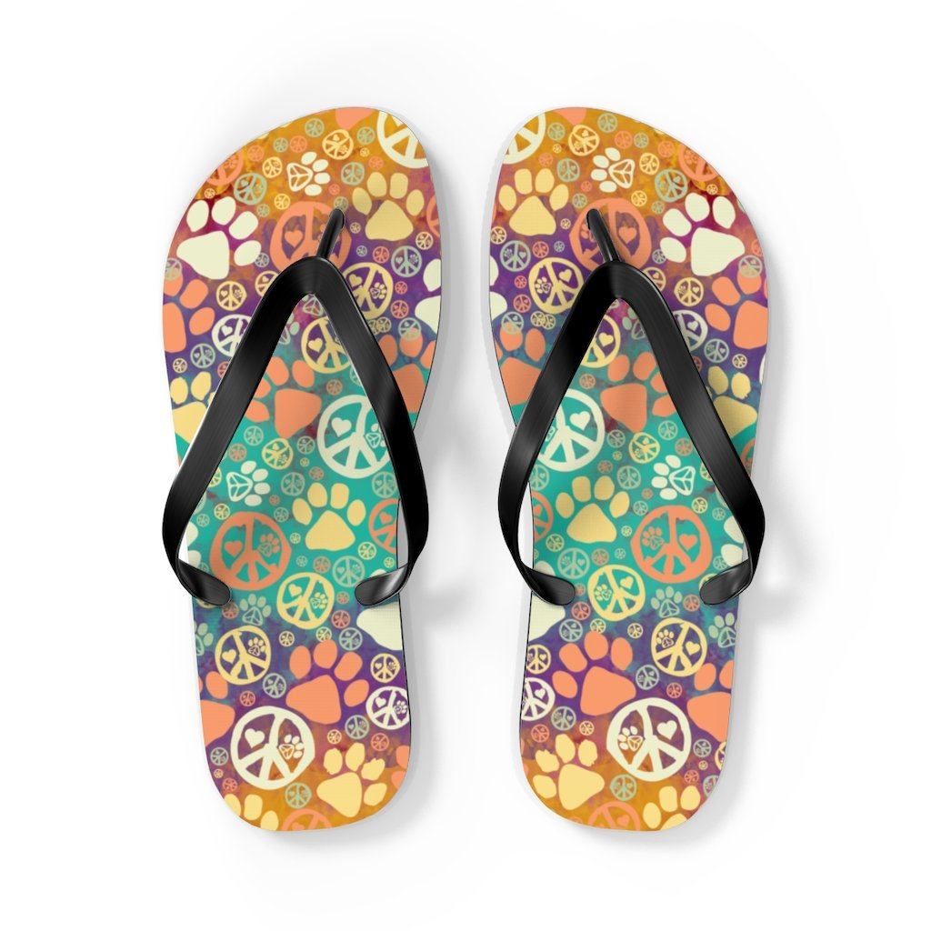 Peace Signs And Paws Unisex Flip Flops Shoes Printify L Black