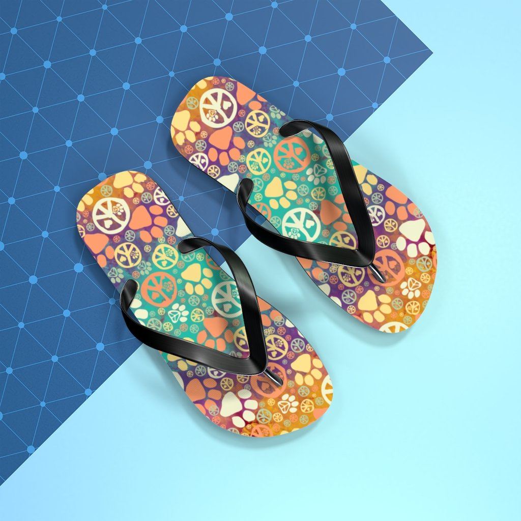 Peace Signs And Paws Unisex Flip Flops Shoes Printify