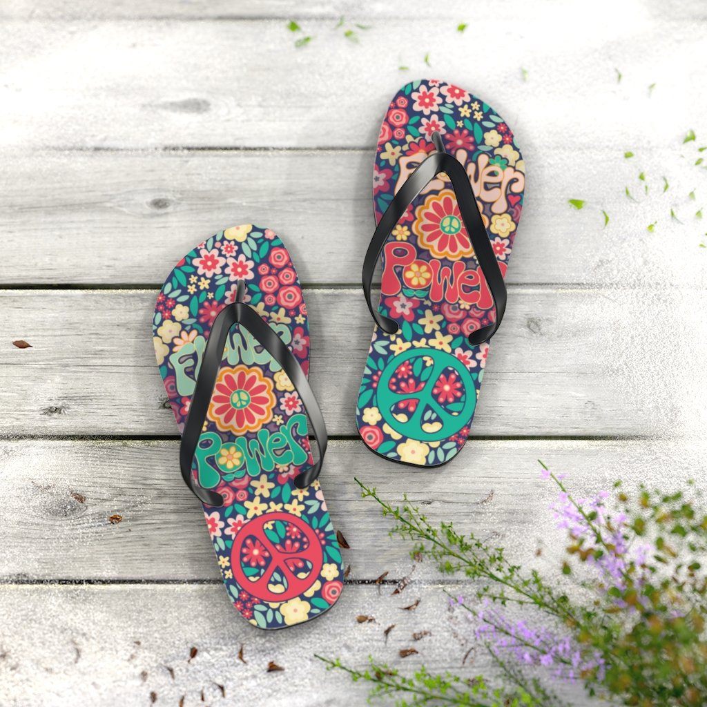 Flower Powers Unisex Flip Flops Shoes Printify